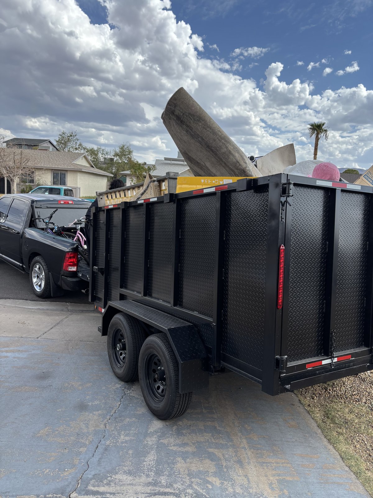 Loaded dump trailer and truck on a Las Vegas job